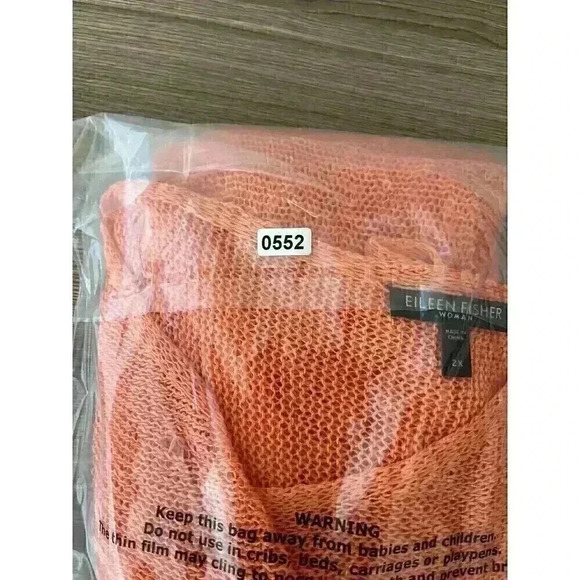 Eileen Fisher Women's Plus 2X Linen Blend Knit Sweater Sheer Lagenlook Orange - Picture 13 of 13